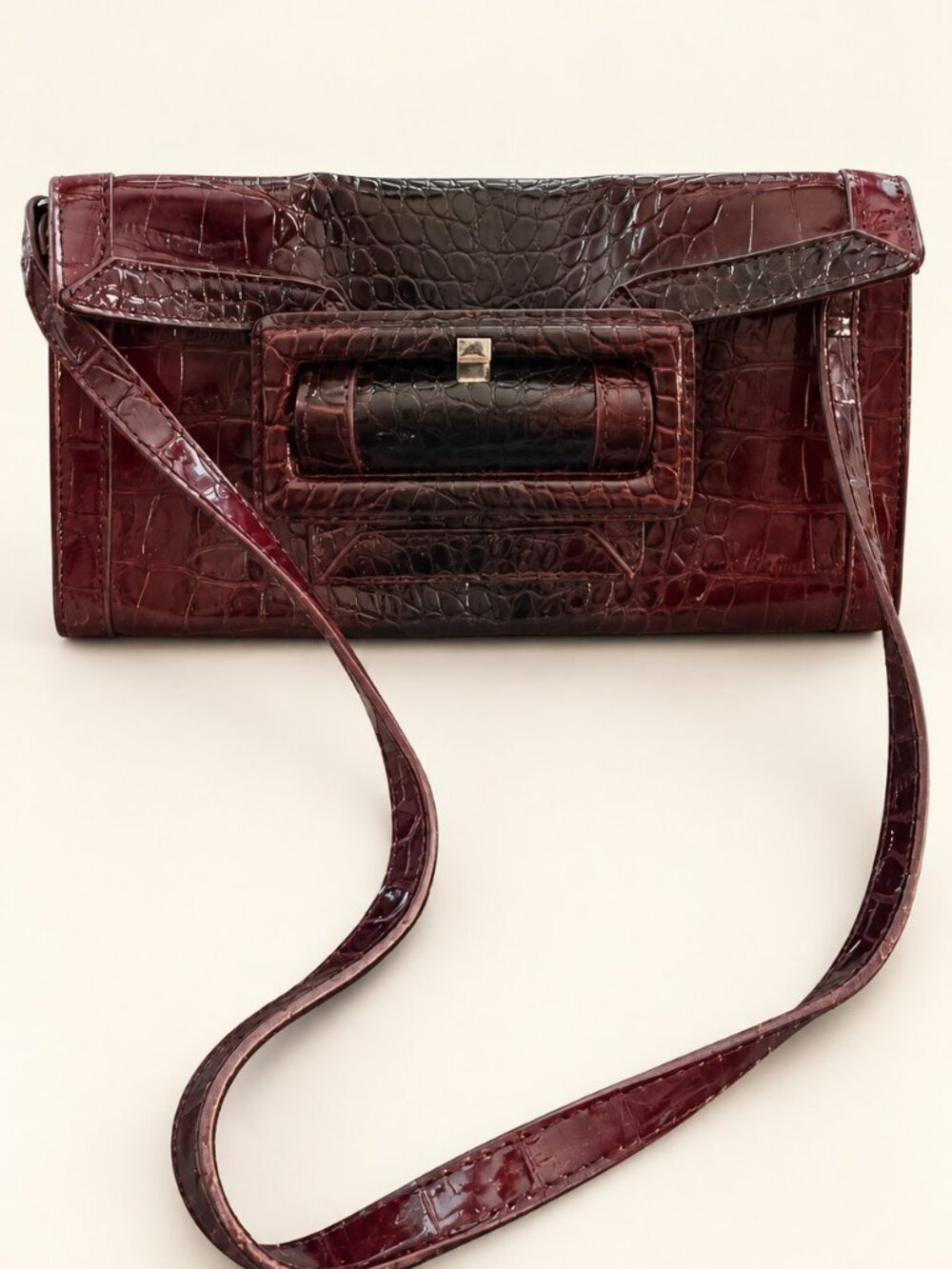 White House Black Market Burgundy Croc Embossed Clutch & Shoulder Strap